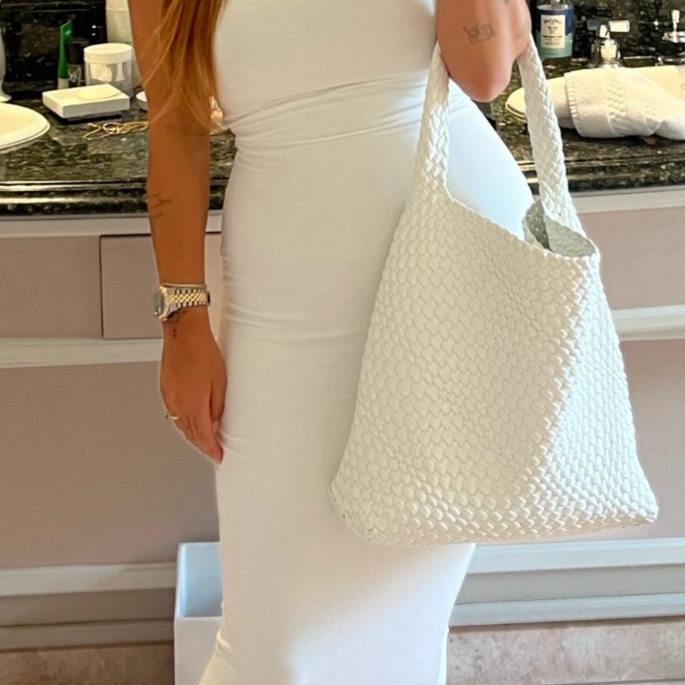 Hand woven white tote bag